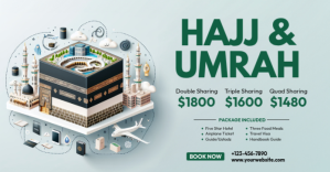Blue Hajj and Umrah Packages Изображение, которым поделились на Facebook Template