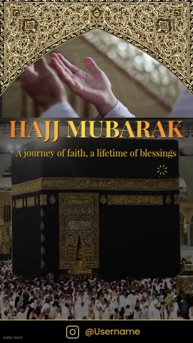 Hajj Mubarak Islamic Greeting Card with Sacred Kaaba View Instagram Reel template