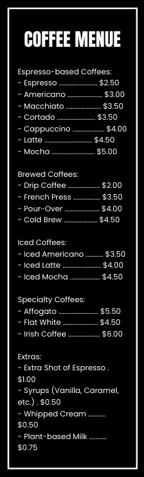 HALF PAGE COFFEE MENUE Template PosterMyWall HALF PAGE COFFEE MENUE Template PosterMyWall