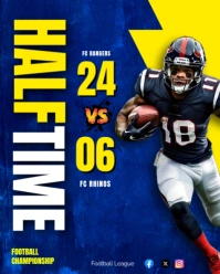Half time scores match break update american football nfl superbowl halftime sheet editable template Instagram Portrait