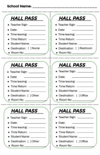 Classroom Hall Pass Template with Cut Lines Half Page Wide