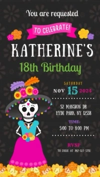 Halloween, Day of the dead, Catrina, Sugar Skull, Birthd Instagram Story template