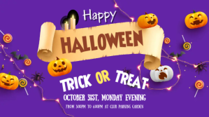 Purple Halloween Trick or Treat Event Ecrã digital Template