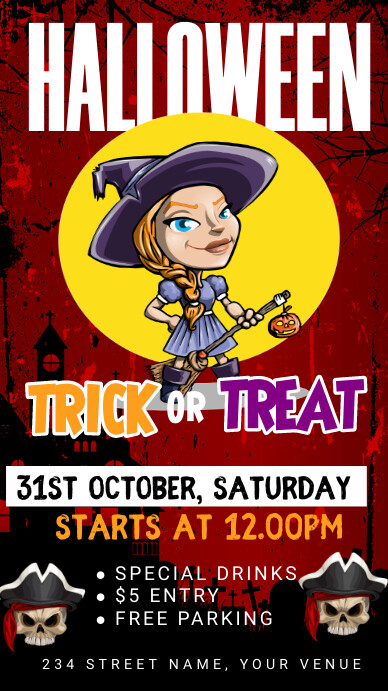halloween, drive-thru trick or treat Ekran reklamowy (9:16) template