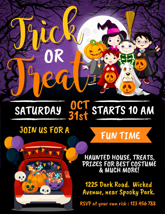 halloween, drive-thru trick or treat Ulotka (US Letter) template