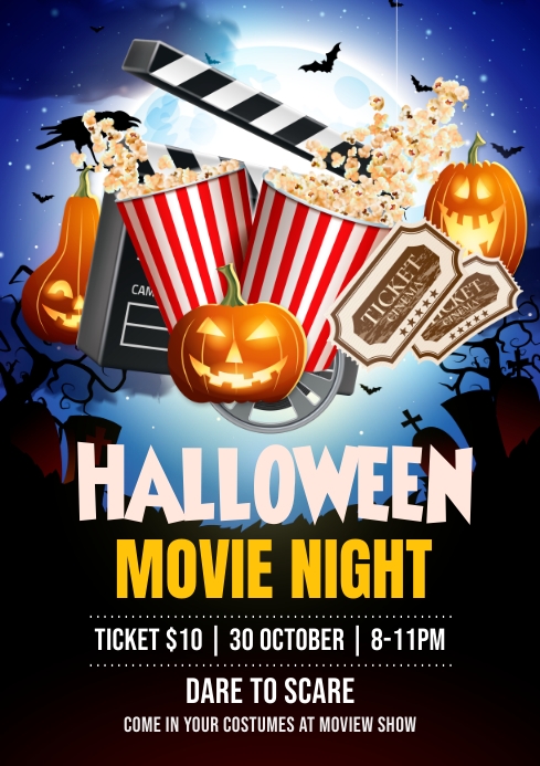 halloween, halloween movie night, Cinema A2 template