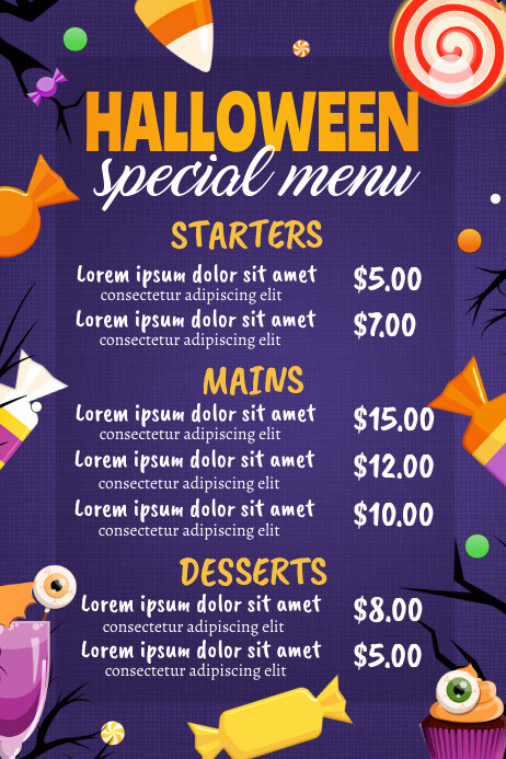 halloween, trick or treat, halloween menu Plakat template