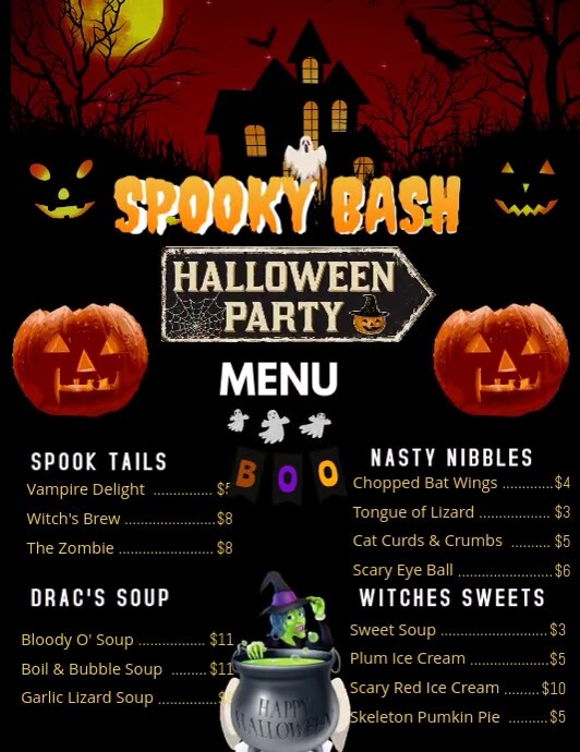 Halloween Menu 传单(美国信函) template