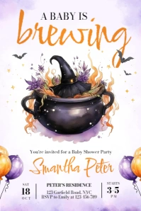 Halloween Baby Shower Invitation – A Baby is Brewing Party Flyer Plakat template