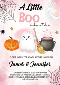 White Halloween Baby Shower A6 Template