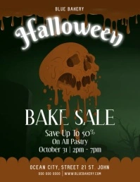 Halloween Bake Sale Skull Video Pamflet (Letter AS) template