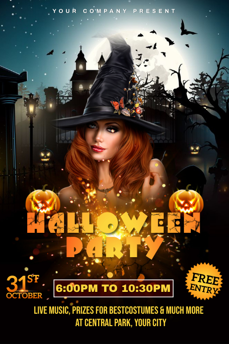 Halloween Bar Club Party Night Poster, Hallow template