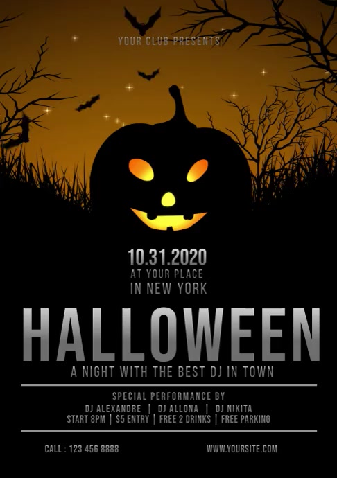 Halloween Bar Club Party Night Poster, Hallow A4 template