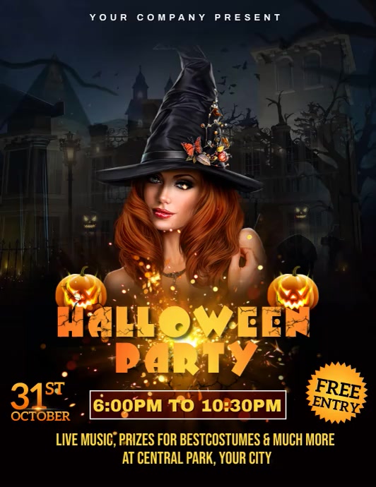 Halloween Bar Club Party Night Poster, Hallow Flyer (US Letter) template