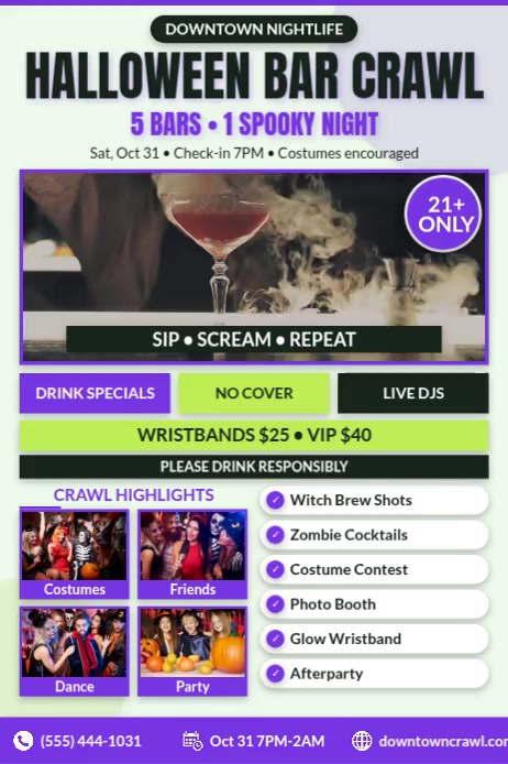 Halloween Bar Crawl Party Pinterest Graphic Template | PosterMyWall