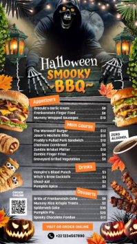 Marrone Halloween BBQ Menu Ekran reklamowy Template