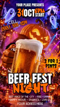 红色 Halloween Beer Fest Tampilan Digital Template