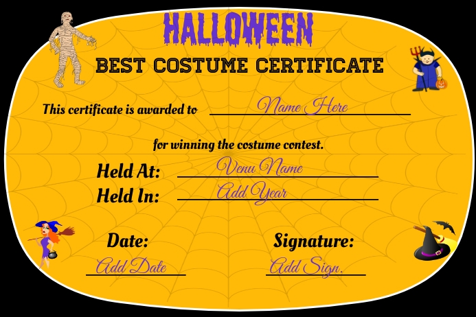 halloween best costume certificate, halloween poster Plakat template