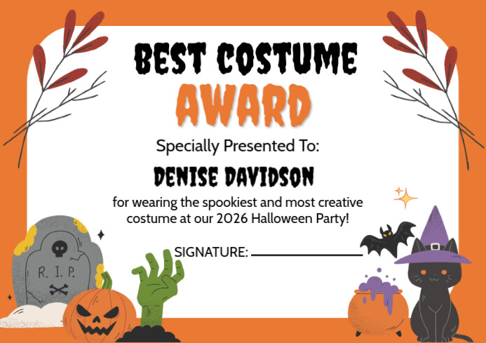 halloween-best-costume-certificate-template-postermywall for Best Costume Certificate Printable Free halloween best costume certificate Template | PosterMyWall for Best Costume Certificate Printable Free