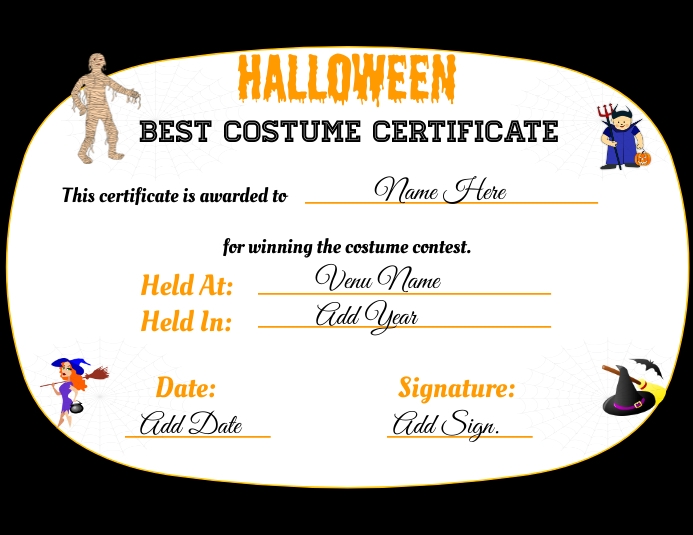 halloween best costume certificate flyer (1) template
