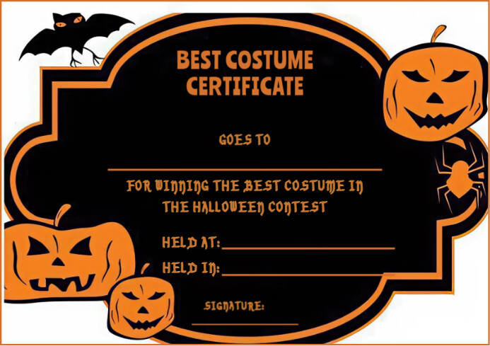 Halloween Best Costume Certificate Template – Fun Printable Award for ...