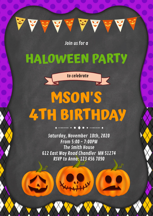 Halloween birthday invitation A6 template