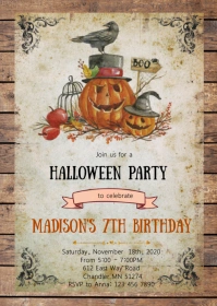 Halloween birthday party invitation A6 template