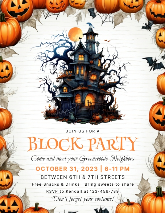 Halloween Block Party Invitation Template ใบปลิว (US Letter)