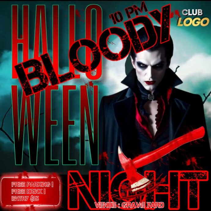 Halloween Bloody Night Party Instagram Post template