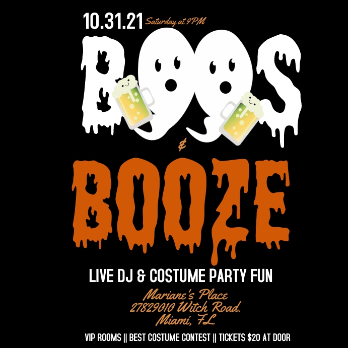 Copy of Halloween BOOS & BOOZE Club Ad Templates | PosterMyWall
