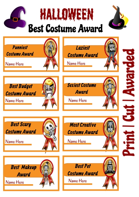 halloween costume awards, certificates a4 template