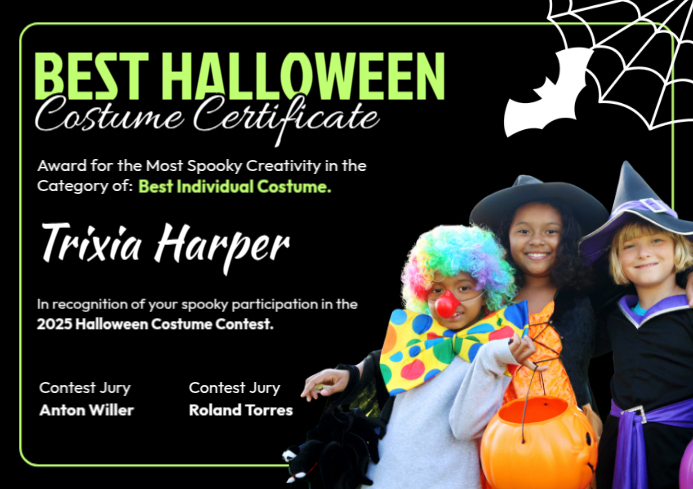 Halloween Costume Certificate Template | PosterMyWall