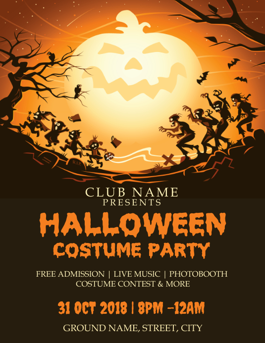 Halloween costume party flyer template ใบปลิว (US Letter)