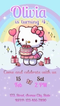 Hello kitty Party Invitation animated Historia de Instagram template