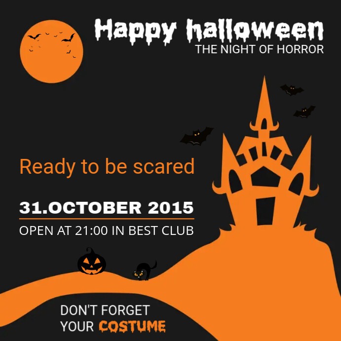 Halloween Costume Party Invite Square Ad with Castle Publicação no Instagram template