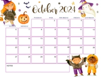 Halloween cute October Calendar 2024 Flyer (format US Letter) template