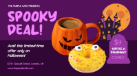 สีม่วง Halloween Coffee and Doughnut Combo Affichage numérique Template - Page 1