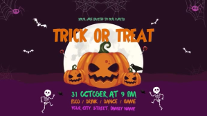 Purple Halloween Trick or Treat Party Ecrã digital Template