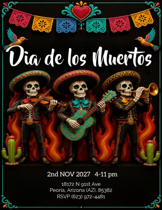 Halloween Dia De Los Muertos Party Invitation Template | PosterMyWall