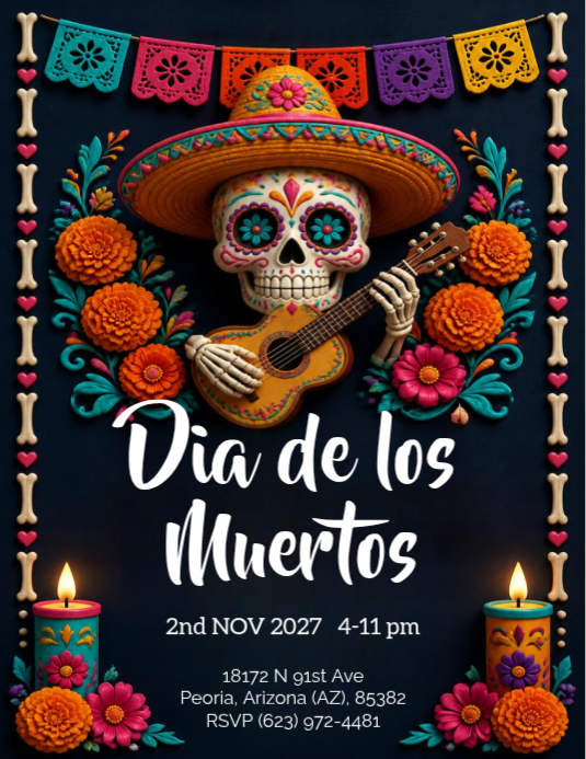 Halloween Dia De Los Muertos Party Invitation Template | PosterMyWall