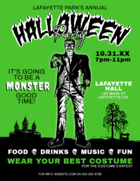 Зеленый Halloween Party Folheto Template