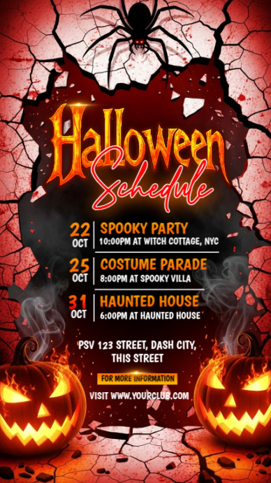 Halloween Event Schedule Template | PosterMyWall