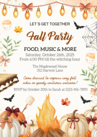 Halloween Fall Party Invitation,  S'more Fun Bonfire Invitation A6 template