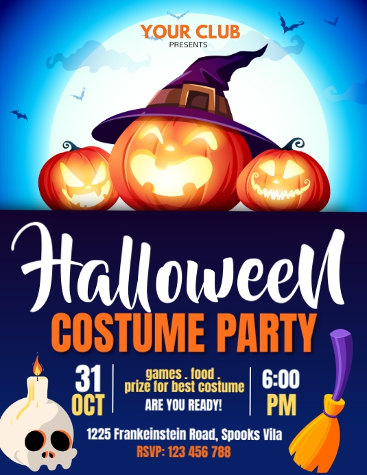 Blue Halloween Costume Party Flyer template