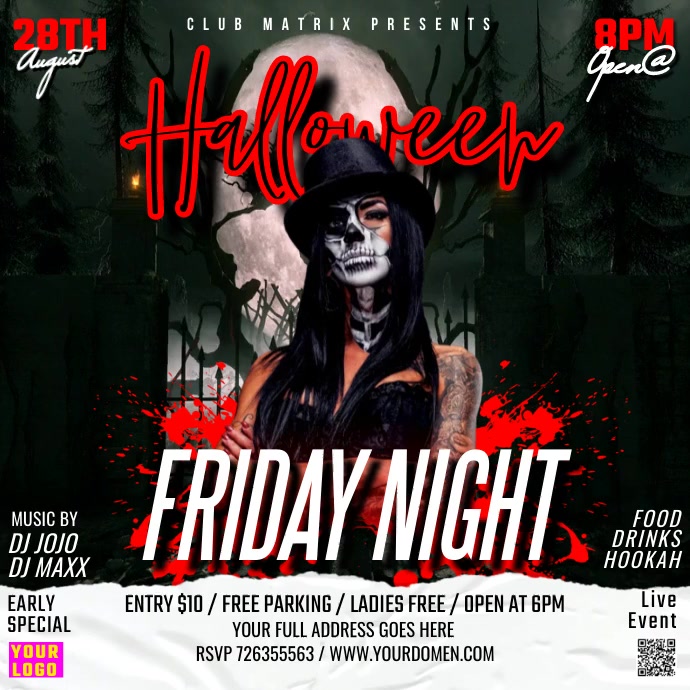 Halloween friday night Publicação no Instagram template