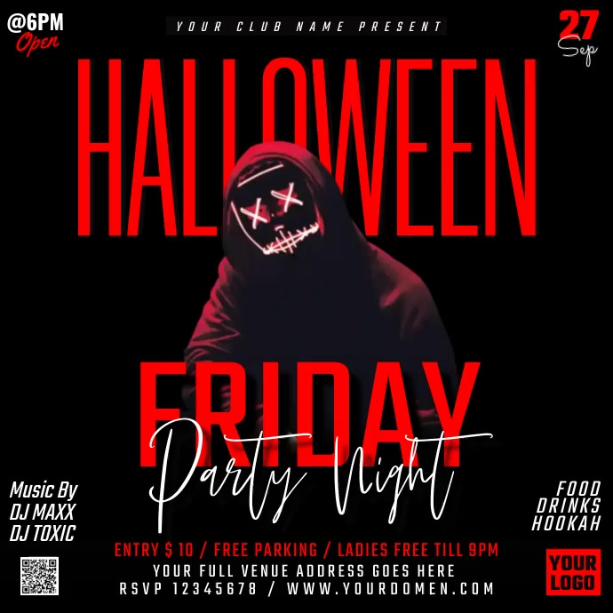 halloween friday night party Publicação no Instagram template