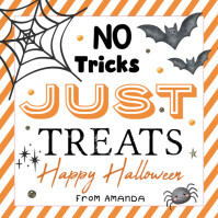 Halloween Gift Tags Printable: No Tricks Just Treats Favor Label Wpis na Instagrama template