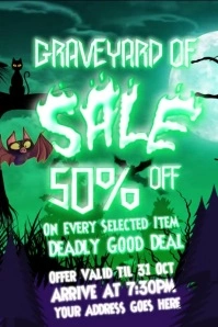 Halloween Graveyard Green Poster template