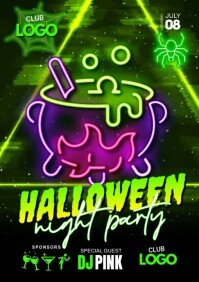 Green Halloween Night Party A5 Template