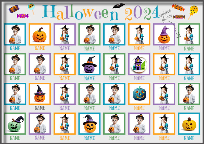 Halloween Group Class Photo Photoshoot Templa A3 template